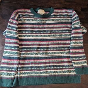 Eddie Bauer Fair Isle 100% Lambswool Crewneck Sweater, Holiday, Mens XL